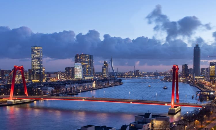 Container ship strikes Rotterdam bridge and gets stuck underneath