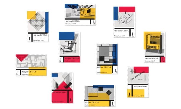 Postage stamps celebrating 100 Years of De Stijl: Mondrian Dutch Design