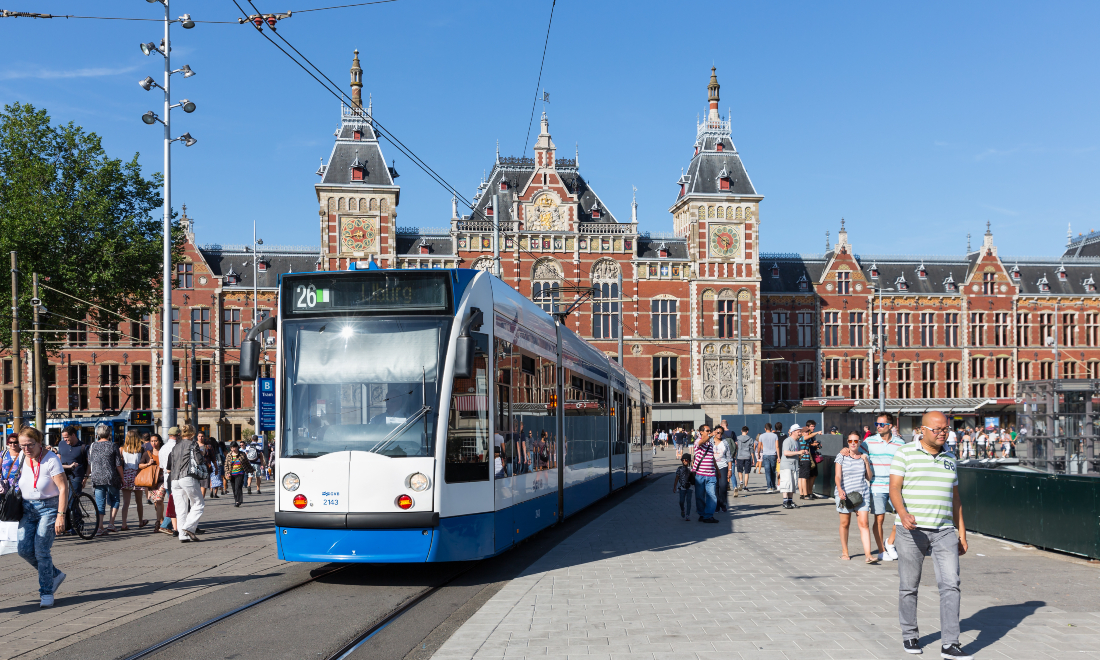 GVB tram at Central Station in Amsterdam, the Netherlands