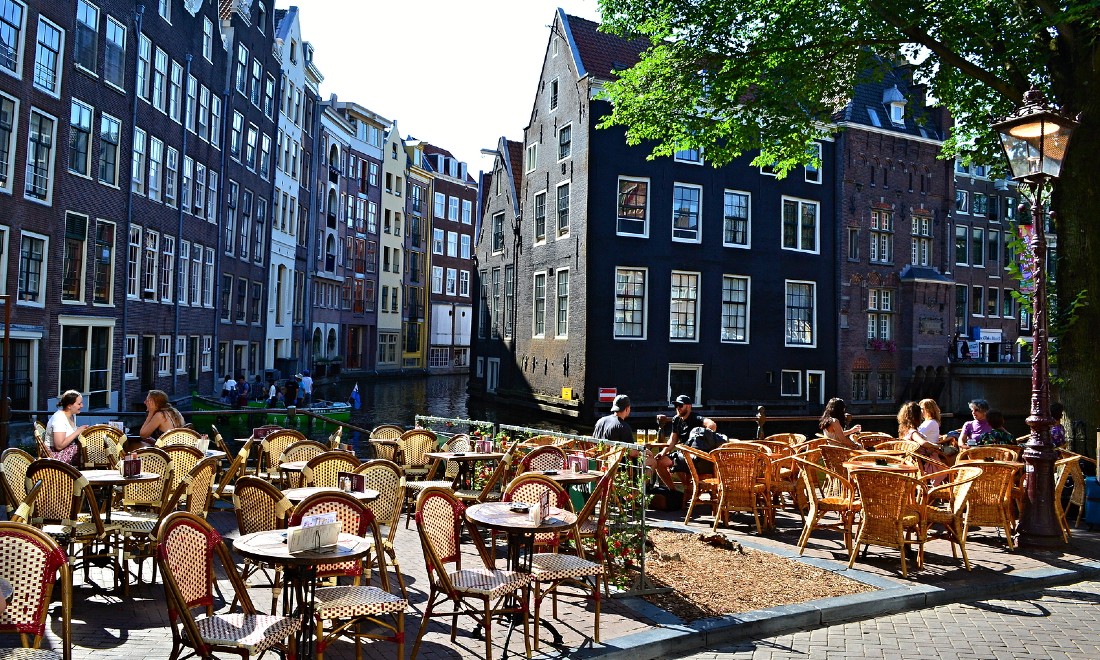 Summer restaurant terrace canals Amsterdam